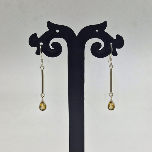 Minimalist Citrine Drop Bar Earrings in Sterling Silver for Women SEAR-610