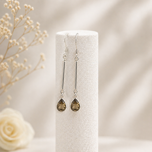 Minimalist Citrine Drop Bar Earrings in Sterling Silver for Women SEAR-610