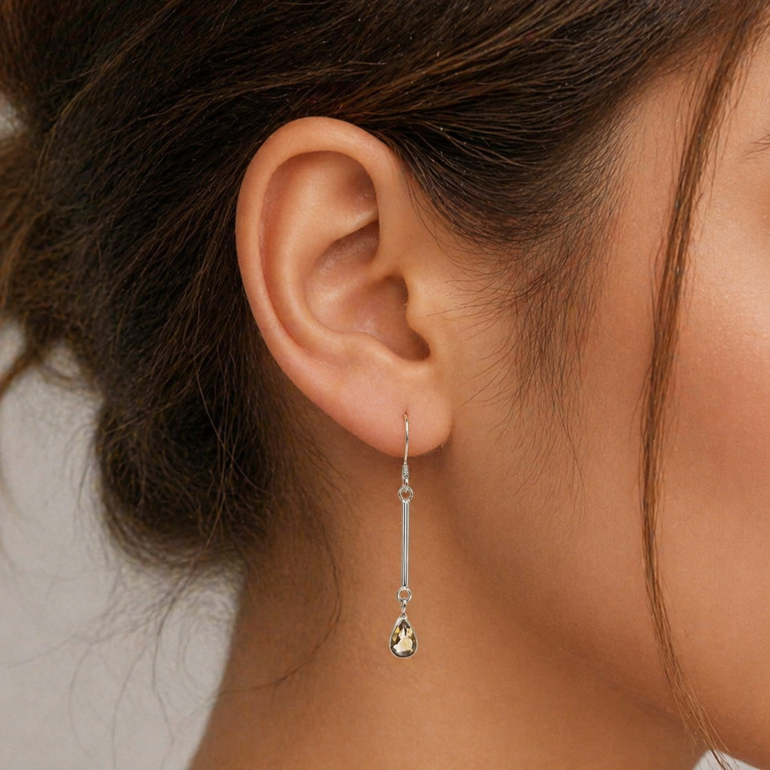 Minimalist Citrine Drop Bar Earrings in Sterling Silver for Women SEAR-610