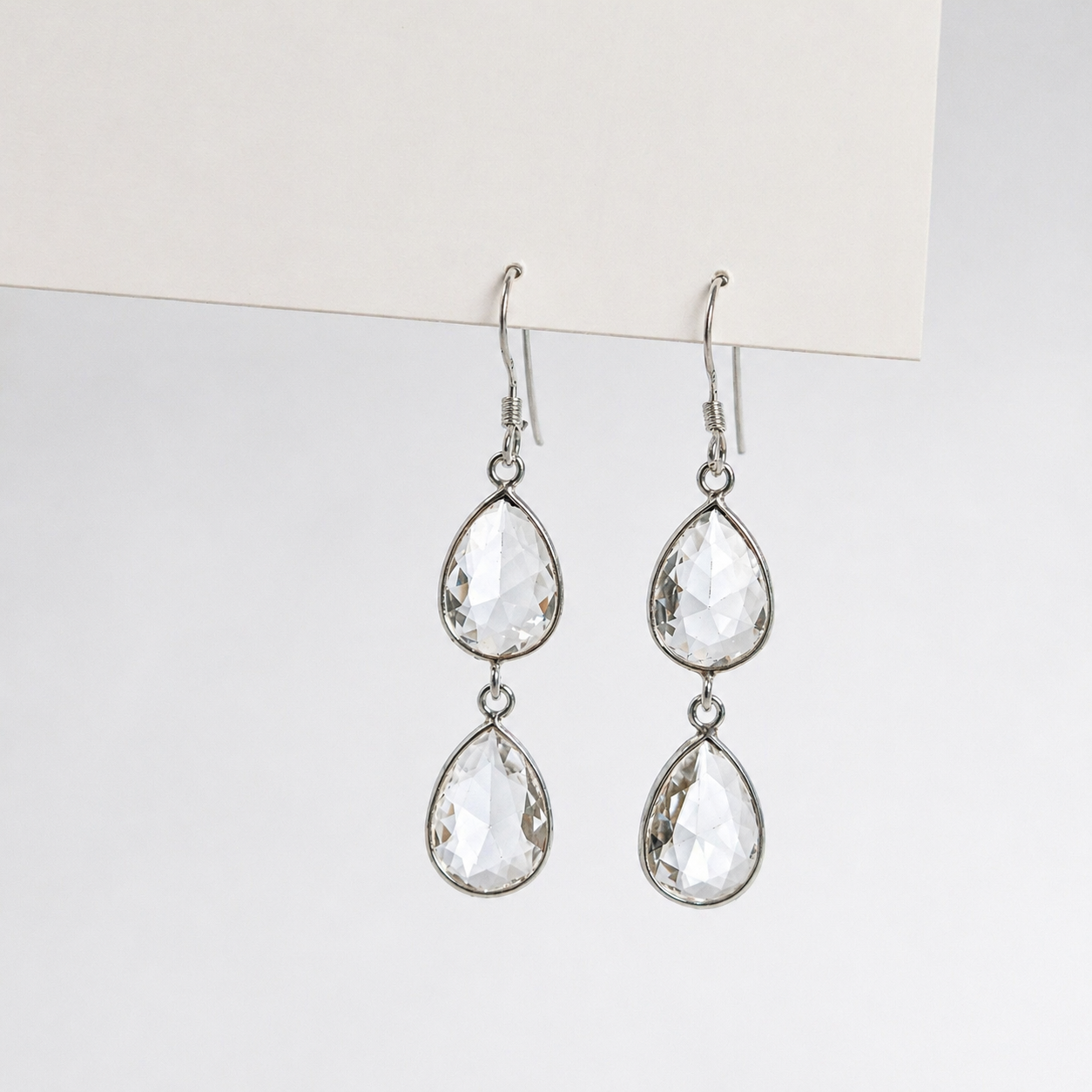 Clear Quartz Silver Dangle Earrings Handmade Crystal Jewelry SEAR-615