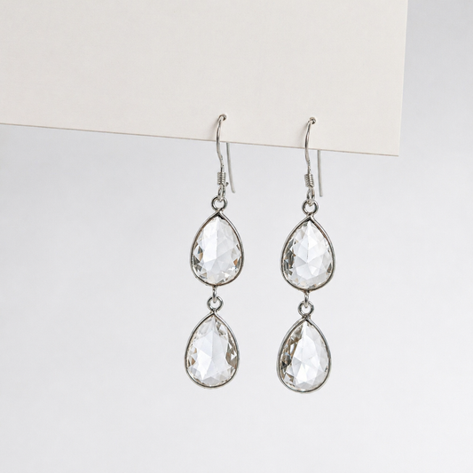 Clear Quartz Silver Dangle Earrings Handmade Crystal Jewelry SEAR-615