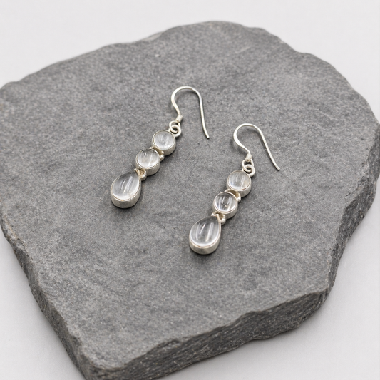 Clear Quartz Silver Drop Earrings Handmade Crystal Jewelry SEAR-616