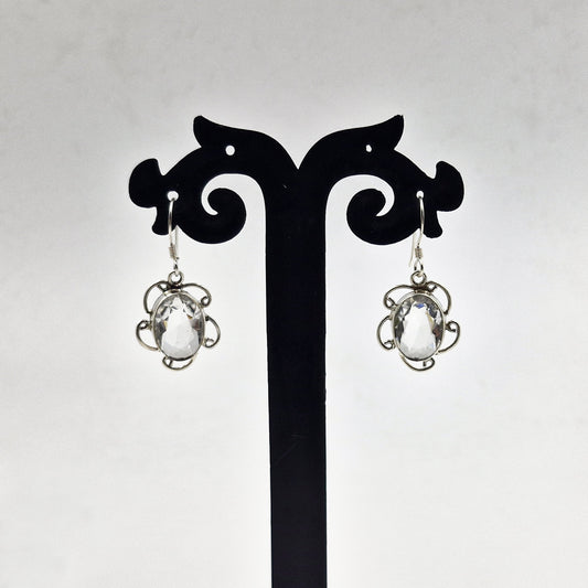 Clear Quartz Oval Silver Dangle Earrings Handmade Crystal Jewelry SEAR-617