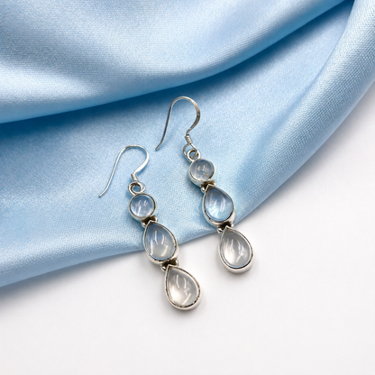 Clear Quartz Silver Long Dangle Earrings Handmade Crystal Jewelry SEAR-618
