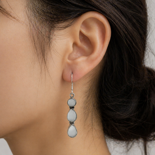 Clear Quartz Silver Long Dangle Earrings Handmade Crystal Jewelry SEAR-618