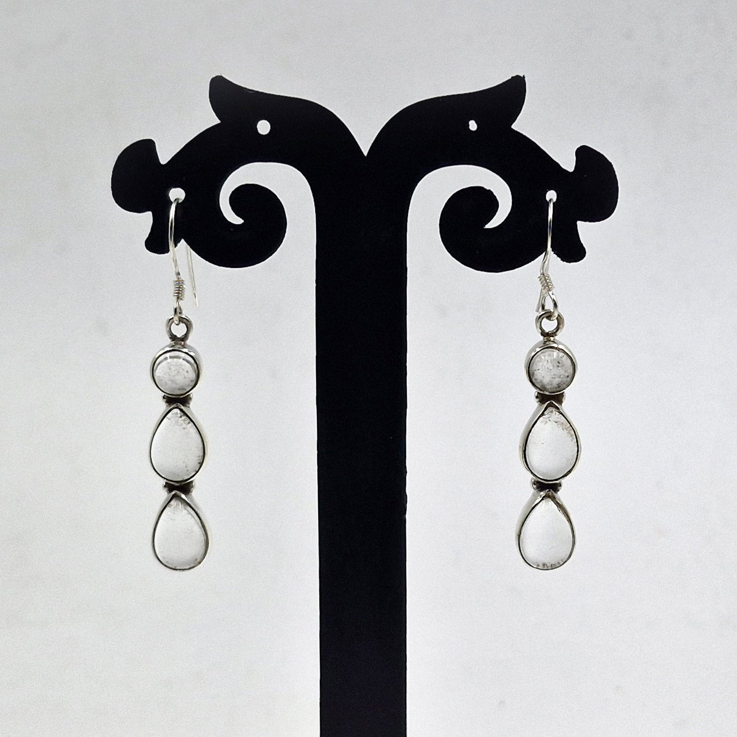 Clear Quartz Silver Long Dangle Earrings Handmade Crystal Jewelry SEAR-618