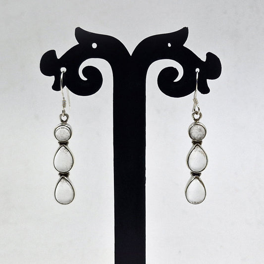 Clear Quartz Silver Long Dangle Earrings Handmade Crystal Jewelry SEAR-618
