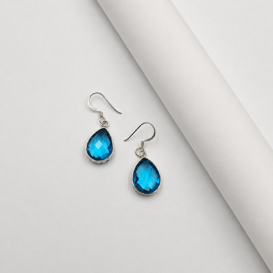 Blue Topaz Teardrop Earrings in Sterling Silver Minimal Jewelry SEAR-620