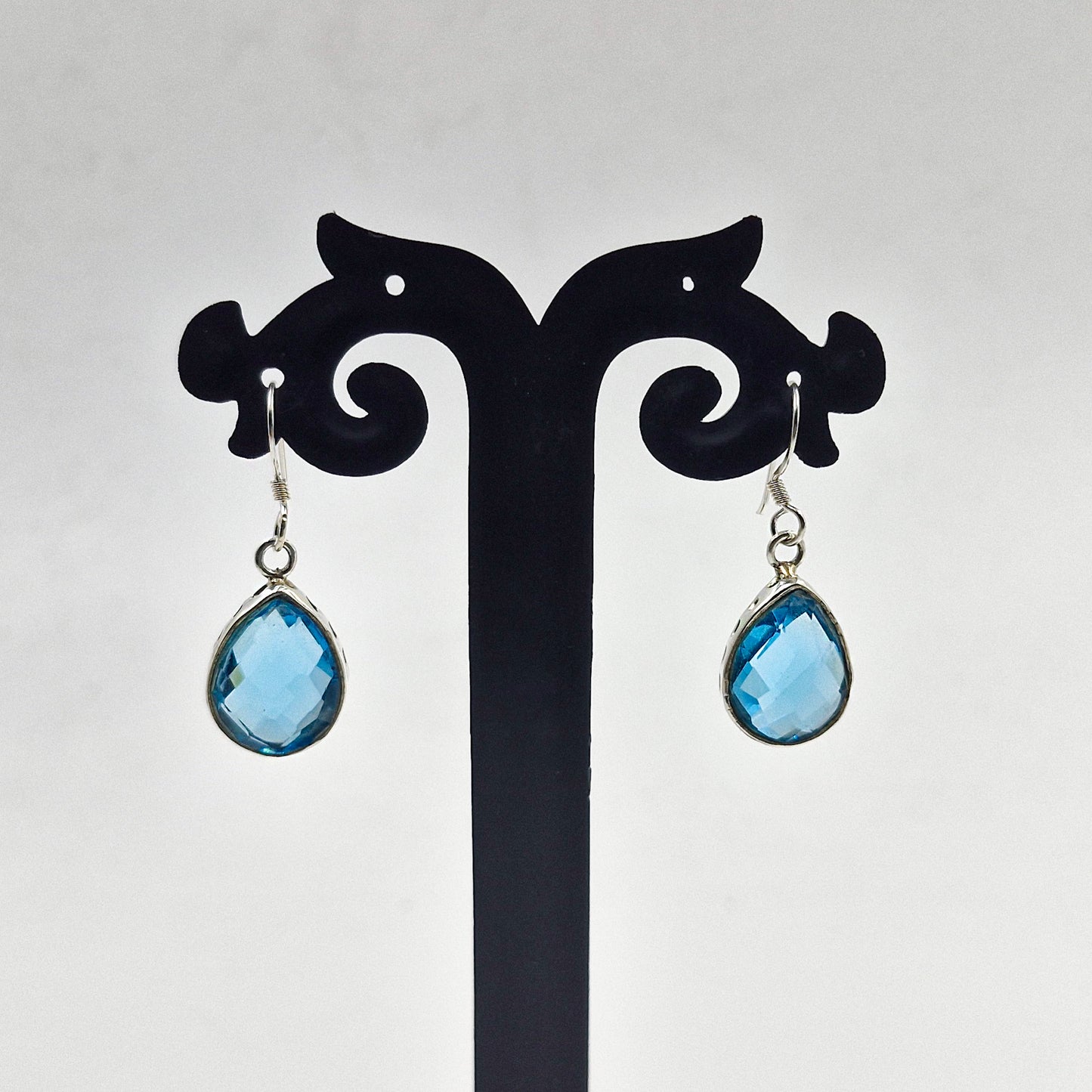 Blue Topaz Teardrop Earrings in Sterling Silver Minimal Jewelry SEAR-620