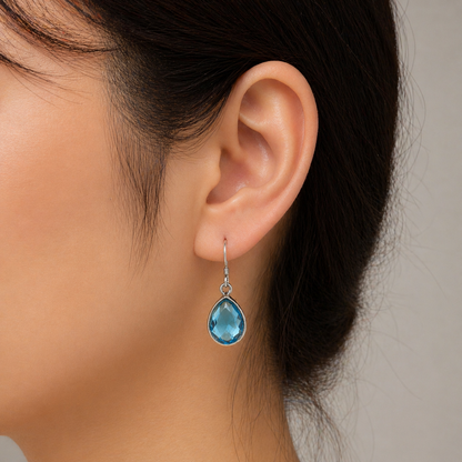 Blue Topaz Teardrop Earrings in Sterling Silver Minimal Jewelry SEAR-620