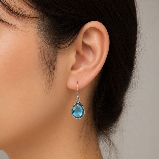 Blue Topaz Teardrop Earrings in Sterling Silver Minimal Jewelry SEAR-620