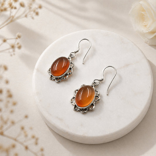 Carnelian Sterling Silver Vintage Drop Earrings for Women SEAR-622