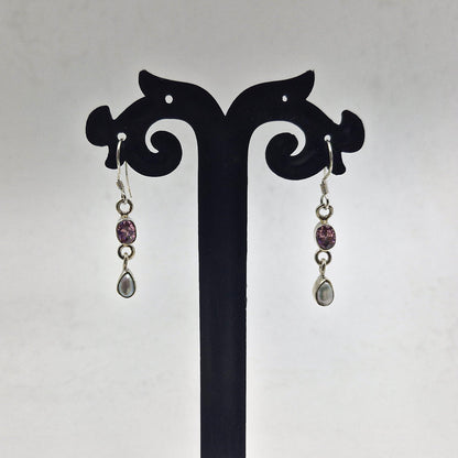 Pink Kunzite Pearl Sterling Silver Drop Earrings for Women SEAR-623