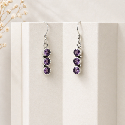Triple Kunzite Drop Earrings in Sterling Silver for Elegant Style SEAR-625