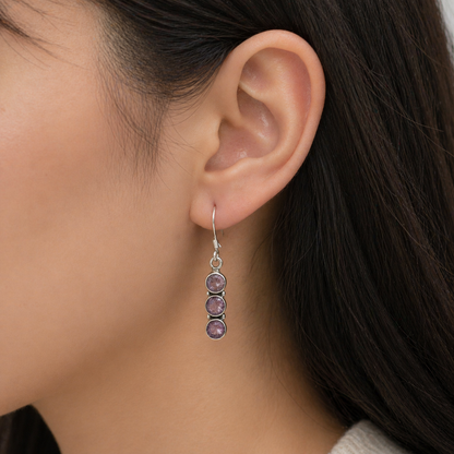 Triple Kunzite Drop Earrings in Sterling Silver for Elegant Style SEAR-625