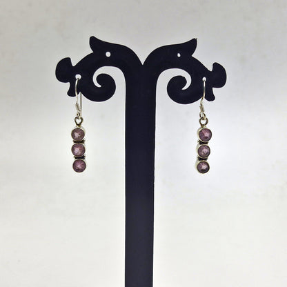 Triple Kunzite Drop Earrings in Sterling Silver for Elegant Style SEAR-625