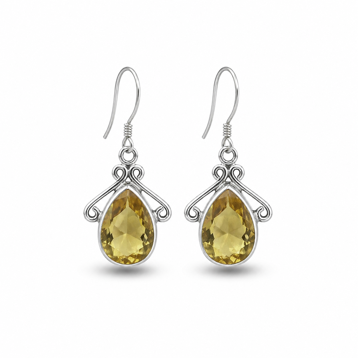Vintage Citrine Teardrop Earrings in Sterling Silver Dangle Style SEAR-626