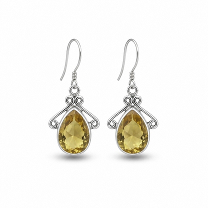 Vintage Citrine Teardrop Earrings in Sterling Silver Dangle Style SEAR-626
