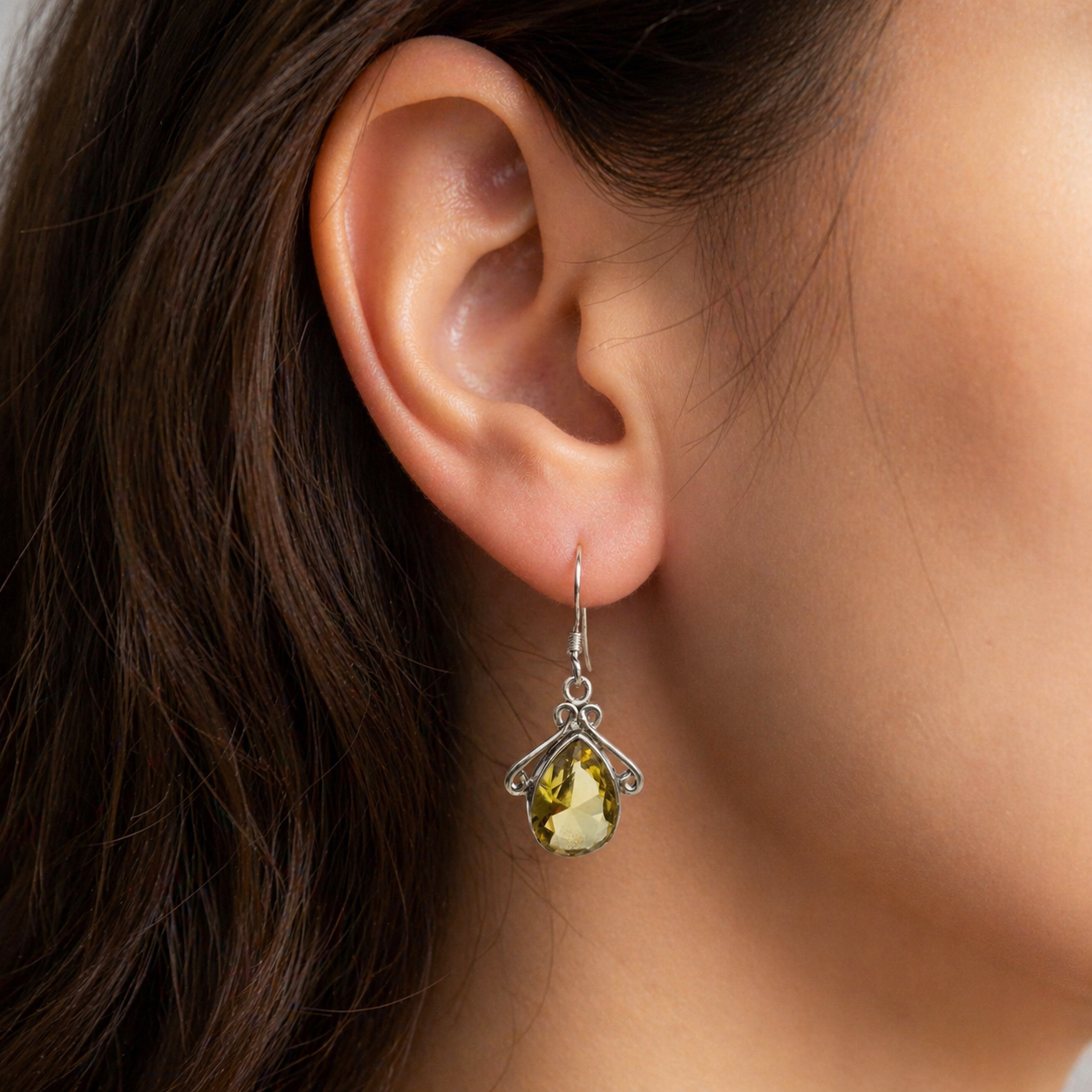 Vintage Citrine Teardrop Earrings in Sterling Silver Dangle Style SEAR-626