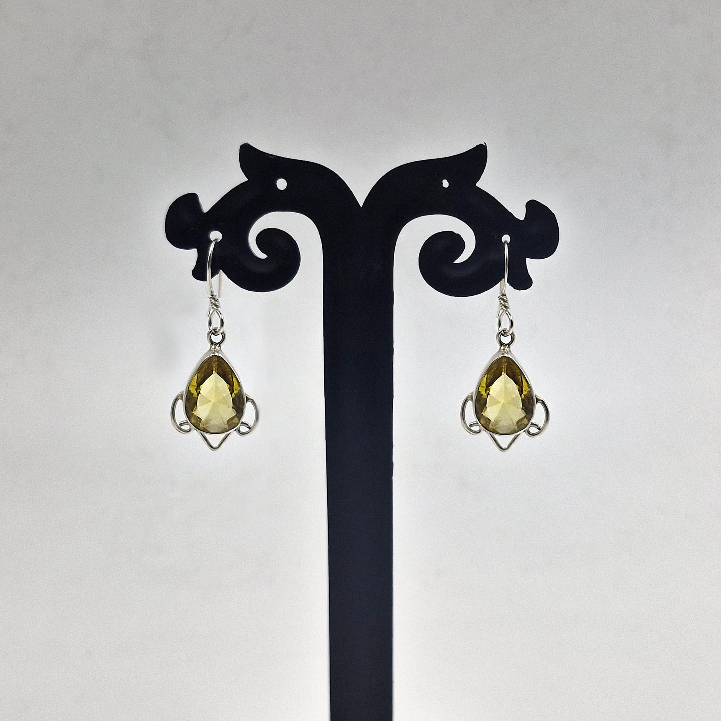 Citrine Teardrop Dangle Earrings in Sterling Silver Vintage Design SEAR-627