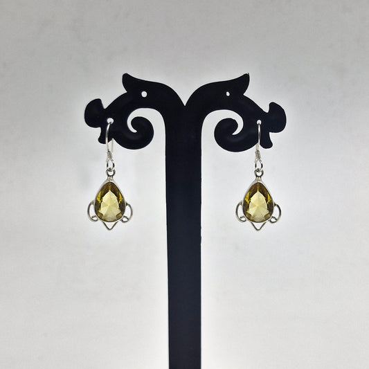 Citrine Teardrop Dangle Earrings in Sterling Silver Vintage Design SEAR-627