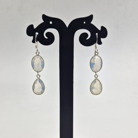Opal Double Drop Earrings in Sterling Silver Elegant Dangle Style SEAR-628