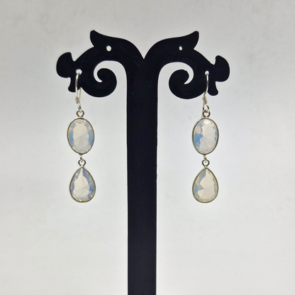 Opal Double Drop Earrings in Sterling Silver Elegant Dangle Style SEAR-628