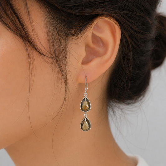 Smoky Quartz Teardrop Earrings in Sterling Silver Dangle Style SEAR-629
