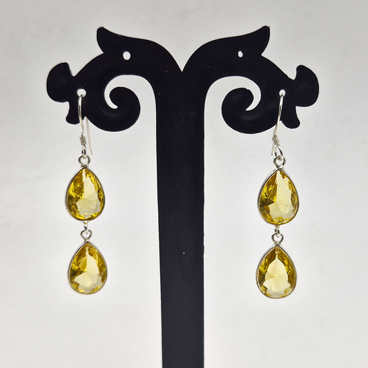 Citrine Double Teardrop Earrings in Sterling Silver Dangle Style SEAR-630