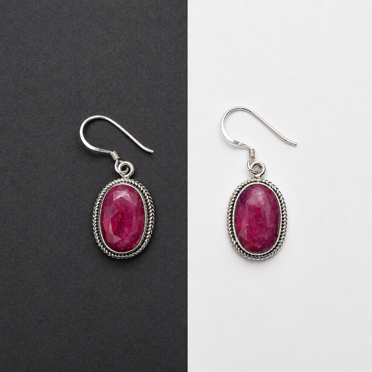 Pink Ruby Oval Drop Earrings 925 Silver Handmade Gemstone Jewelry SEAR-633
