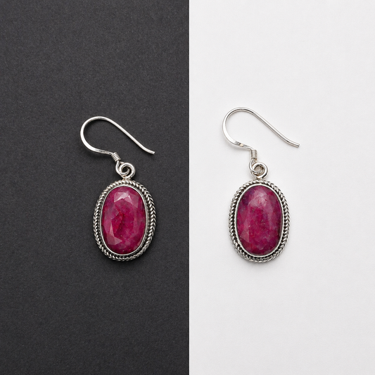 Pink Ruby Oval Drop Earrings 925 Silver Handmade Gemstone Jewelry SEAR-633