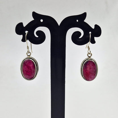 Pink Ruby Oval Drop Earrings 925 Silver Handmade Gemstone Jewelry SEAR-633