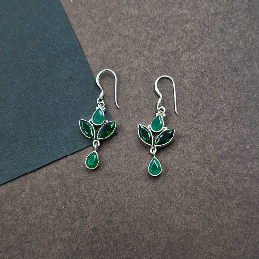 Chrome Diopside Emerald Quartz Floral Silver Dangle Earrings SEAR-634