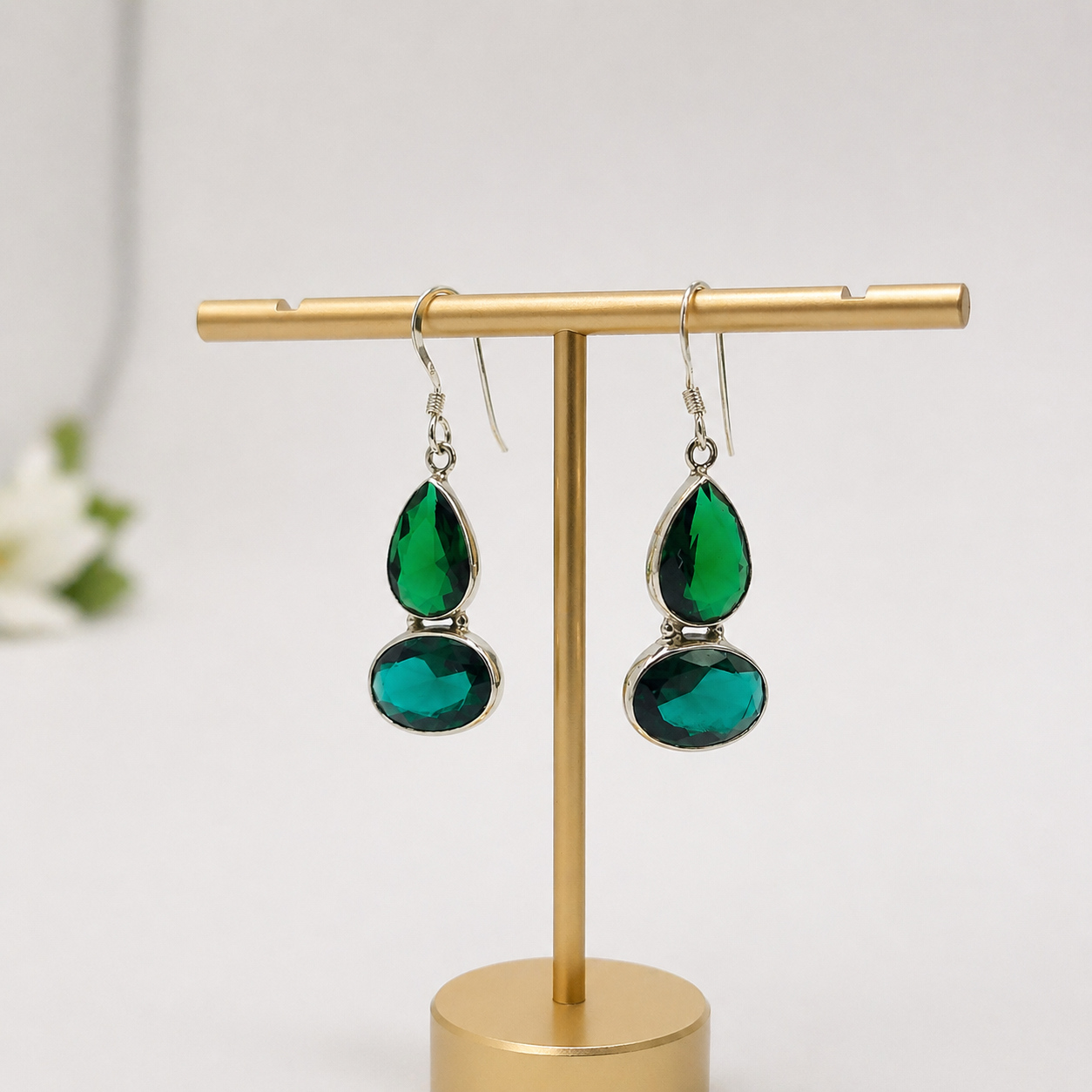 Chrome Diopside Double Drop Silver Earrings for Women Jewelry SEAR-635