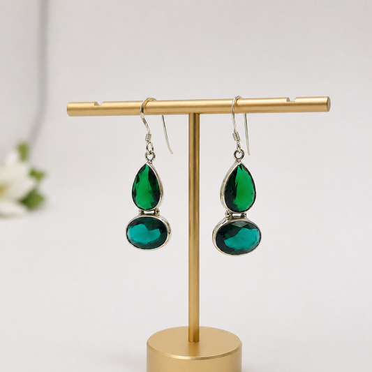 Chrome Diopside Double Drop Silver Earrings for Women Jewelry SEAR-635