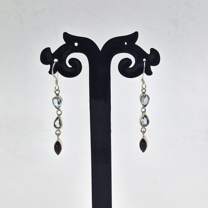 Blue Topaz Garnet Dangle Earrings 925 Silver Gemstone Jewelry SEAR-638