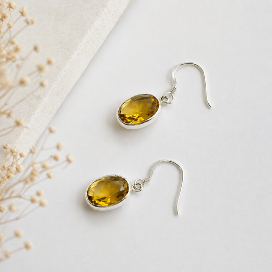 Citrine Oval Drop Earrings in Sterling Silver SEAR-639