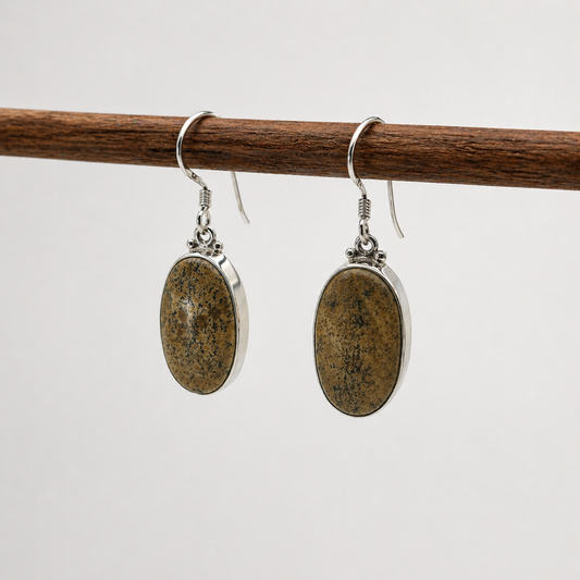 Natural Jasper Oval Silver Dangle Earrings Handmade Boho Jewelry SEAR-642