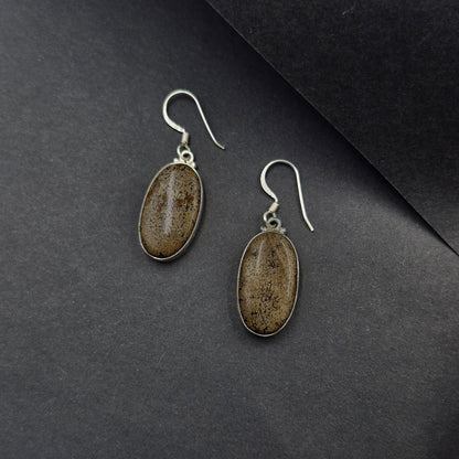 Natural Jasper Oval Silver Dangle Earrings Handmade Boho Jewelry SEAR-642