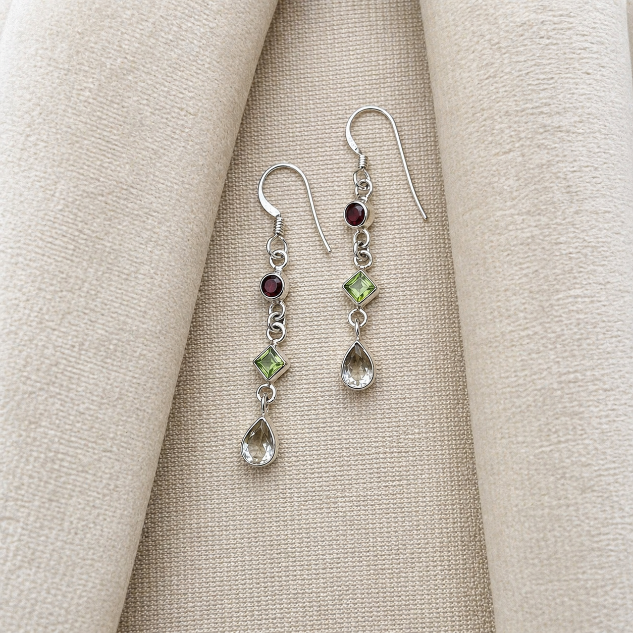 Citrine Peridot Garnet Silver Dangle Earrings for Women Jewelry SEAR-644