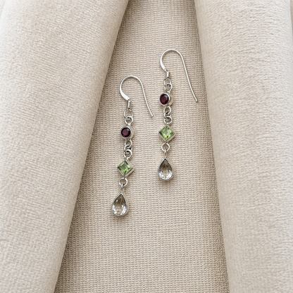 Citrine Peridot Garnet Silver Dangle Earrings for Women Jewelry SEAR-644