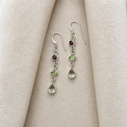 Citrine Peridot Garnet Silver Dangle Earrings for Women Jewelry SEAR-644