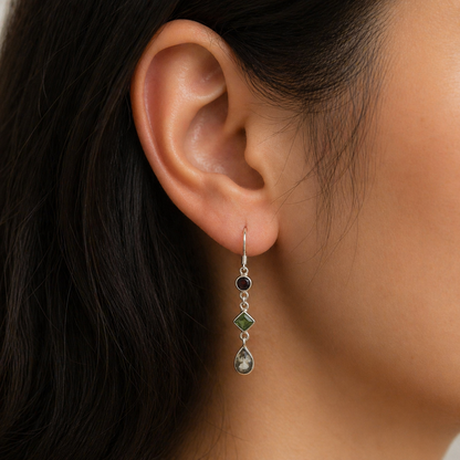 Citrine Peridot Garnet Silver Dangle Earrings for Women Jewelry SEAR-644