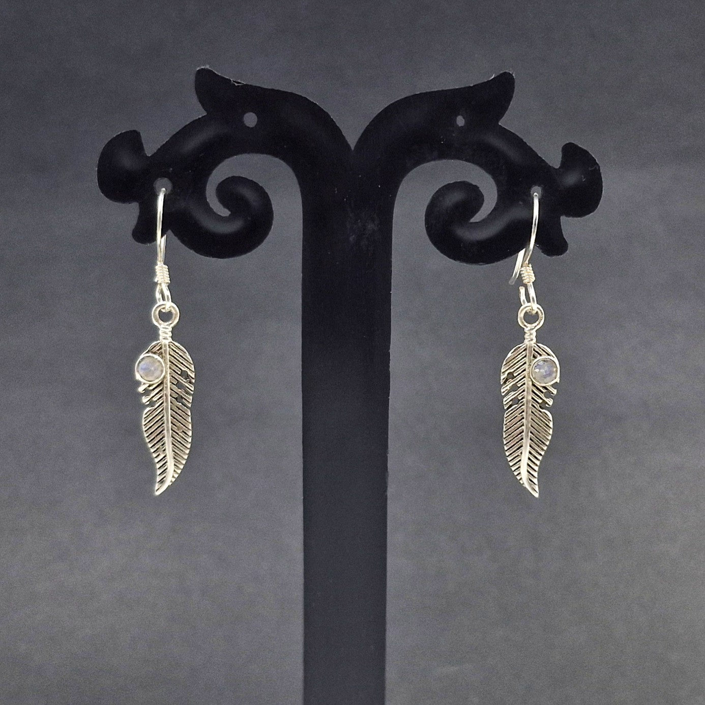Faceted Moonstone Feather Drop Earrings in Sterling Silver SEAR-645