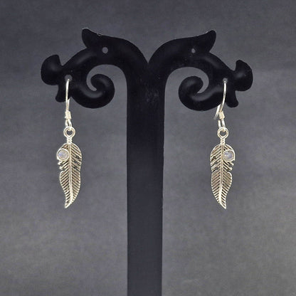 Faceted Moonstone Feather Drop Earrings in Sterling Silver SEAR-645