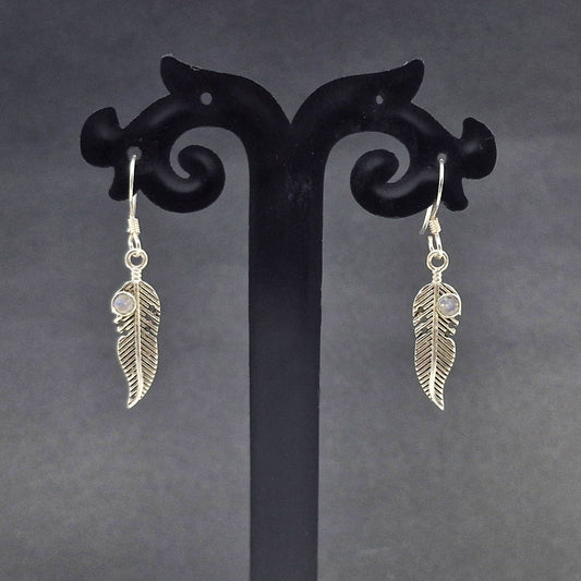 Faceted Moonstone Feather Drop Earrings in Sterling Silver SEAR-645