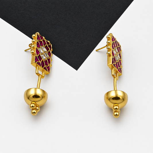 Jadau Kundan Gold Plated Traditional Drop Earrings for Women SEAR-881