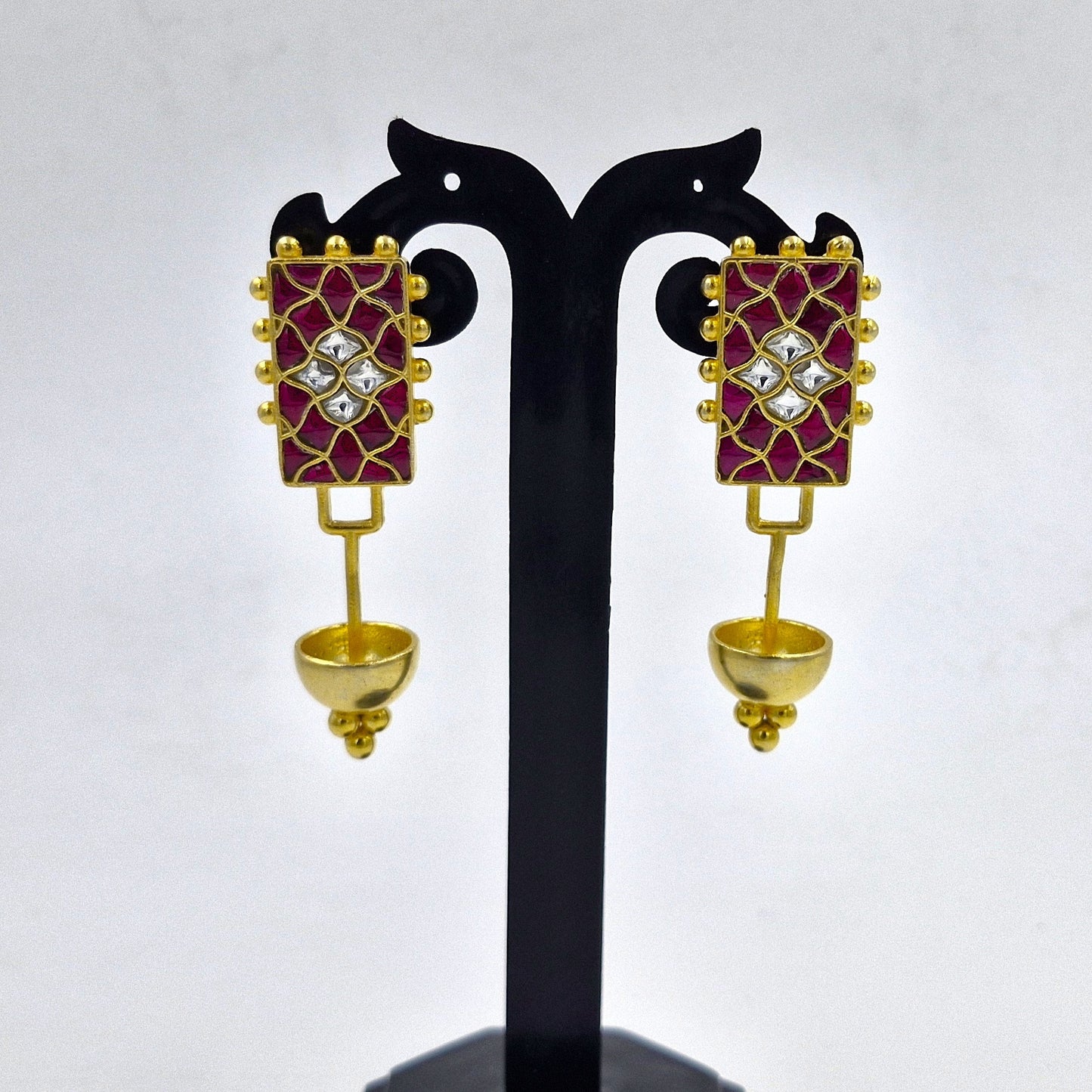 Jadau Kundan Gold Plated Traditional Drop Earrings for Women SEAR-881