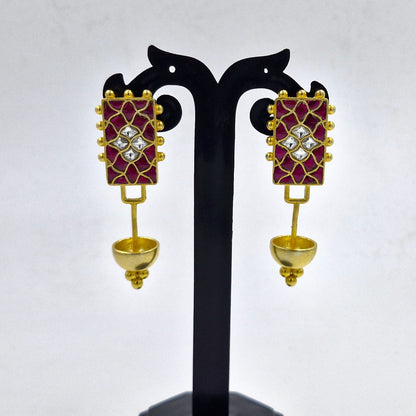 Jadau Kundan Gold Plated Traditional Drop Earrings for Women SEAR-881