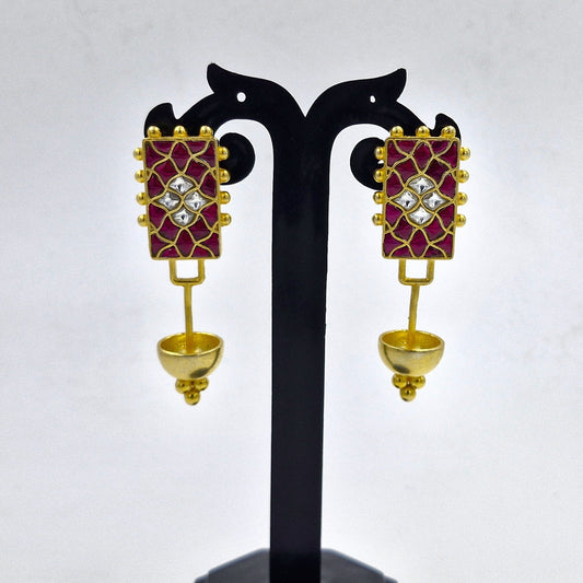 Jadau Kundan Gold Plated Traditional Drop Earrings for Women SEAR-881